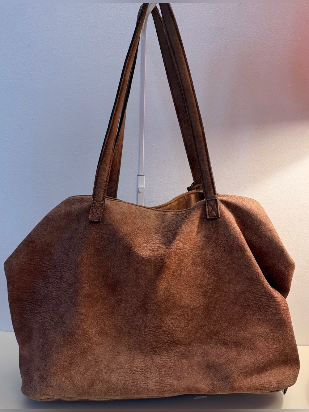 Free People Oversized Slouchy Faux Suede Brown Trilogy Shoulder Bag.